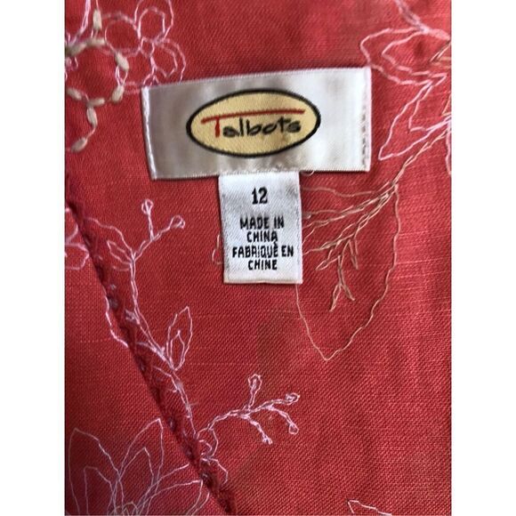 TALBOTS vintage Embroidered Floral Lace Trim V-Neck Linen Fully Lined Dress Size - Picture 13 of 15